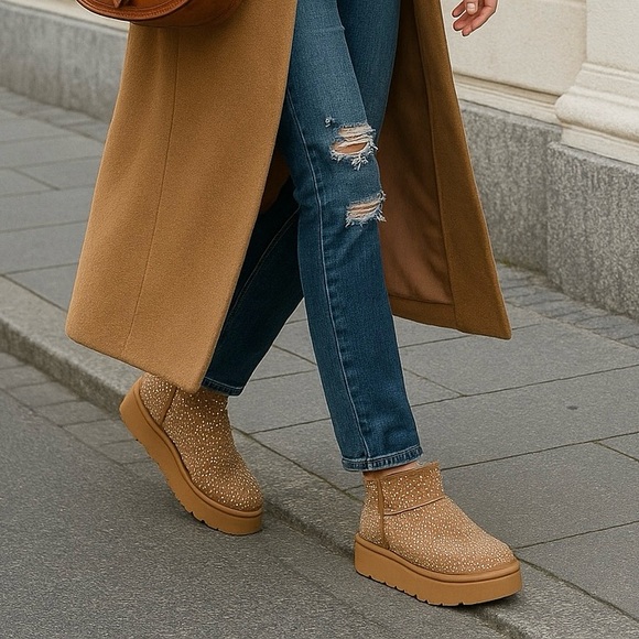 wild fable Shoes - Wild Fable Missy Platform Ankle Boots Beige Rhinestone Vegan Suede Size 10 NIB